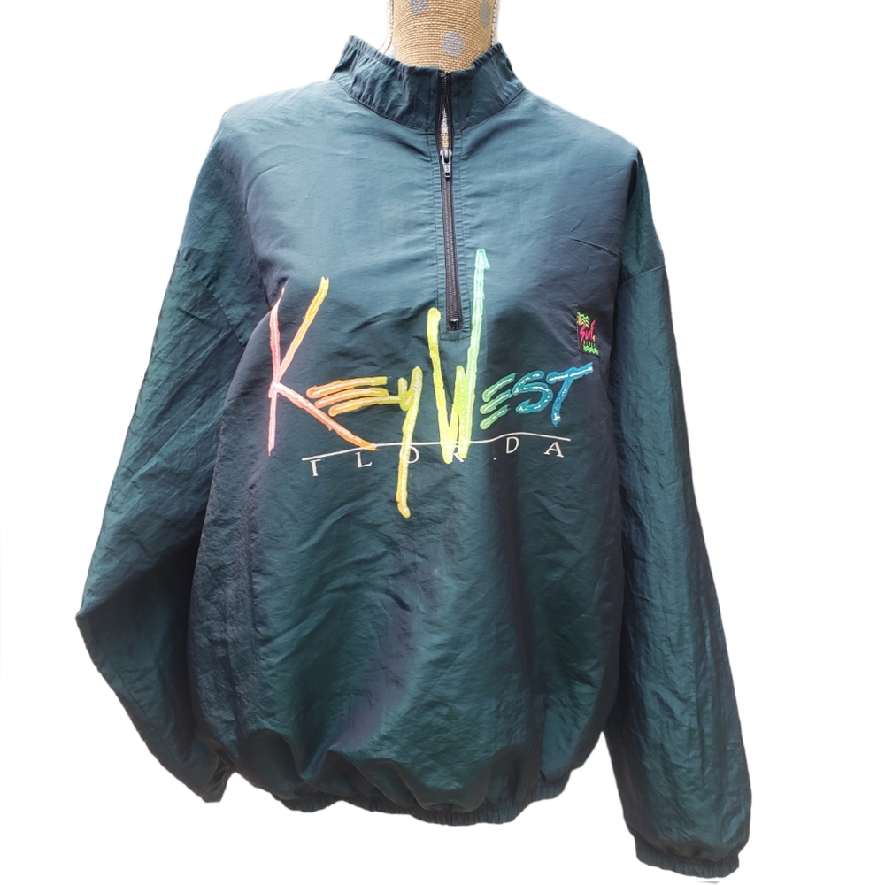 Vintage Surf Style Key West pullover Green Iridescent Hologram